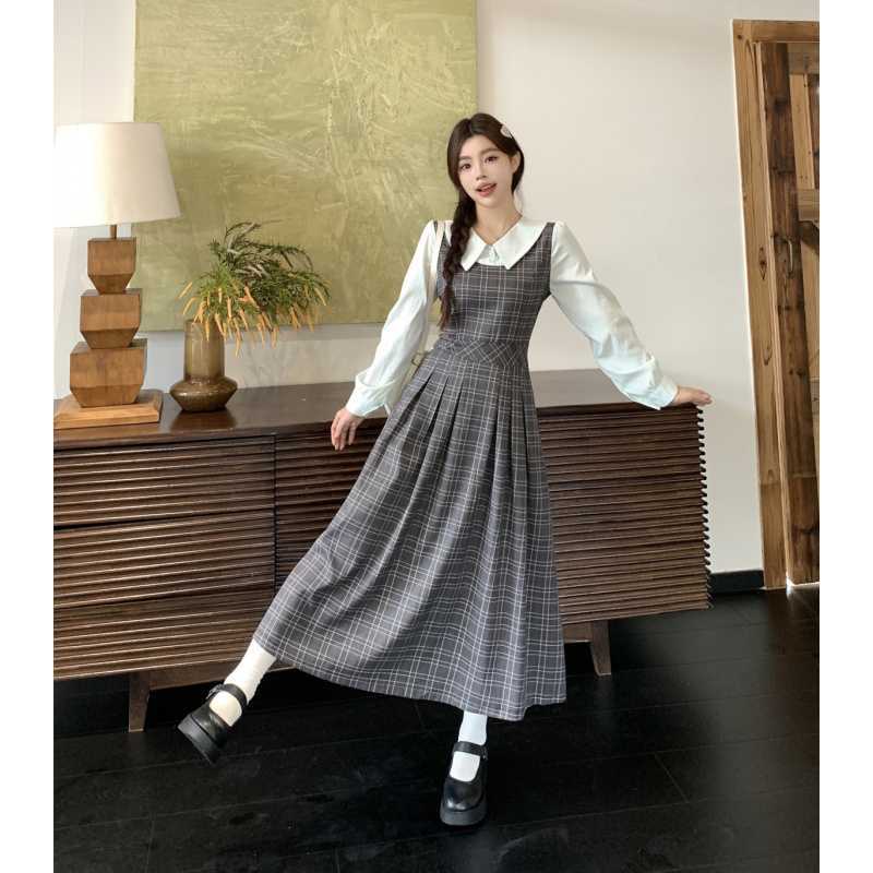 Real Shot~2025 Autum Plus Size Fat mm Slimming Look Color Matching Fake Two-Piece Design Long Dress