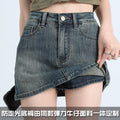 American-Style Spring and Autumn High-Waisted Elastic Slimming Retro Denim A-Line Skirt for Women, Anti-Exposure Hot Girl Bodycon Denim Mini Skirt