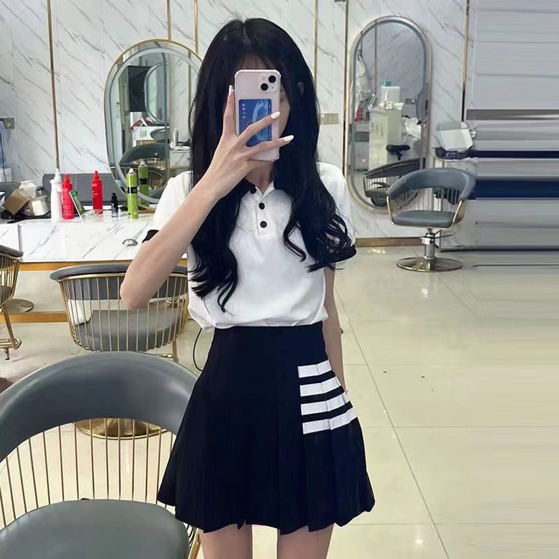 High-Waisted Striped Pleated Mini Skirt