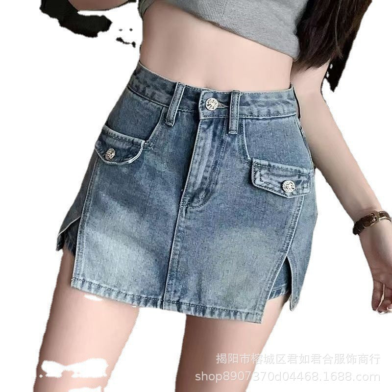 Short Skirt for Women 2024 High-Waisted Slimming Hip-Hugging Slit Skirt Pants Suit A-Line Shorts Skirt Denim Sexy Hot Girl