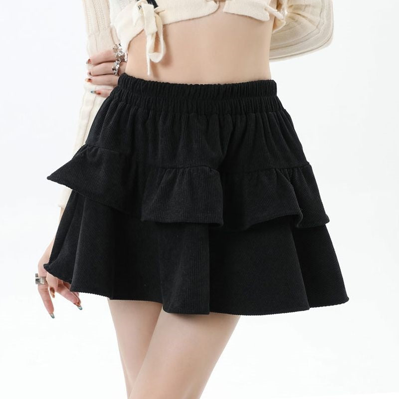 Corduroy Skirt Women's Autumn and Winter Cake Skirt Black Short Skirt 2024 New A-Line Skirt Tutu Skirt High Waist Umbrella Skirt