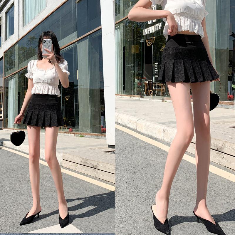 in stock autumn thickened new gauze net miniskirt pants all-match lace 2024 pleated skirt sexy skirt A word
