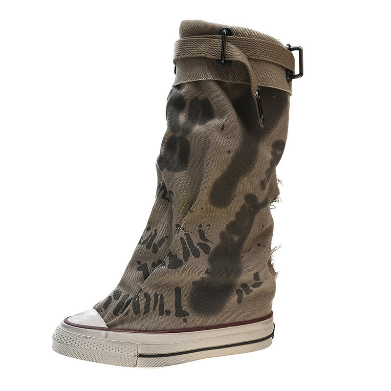 Boots Women's New Retro Flat Graffiti Middle Boots Sexy Trend plus size Foreign Trade Fashion Piled Boots Trendy Cross-border