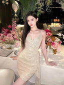 2025 Summer New High-End Elegant Goddess-Style Dress Light Luxury French Banquet Sexy Mini Dress