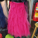 Spring and Summer Korean Style Elastic Waist Fashionable and Versatile Slimming Mesh Splicing Irregular Mid-Length High-Waisted Skirt