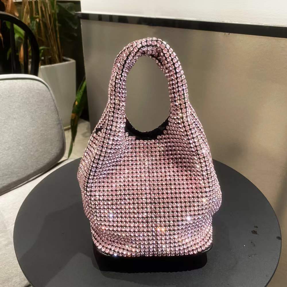 New Rhinestone Handbag Hard Bottom Shaping 2024 Guangzhou Quality Vest Bucket Shoulder Bag Chain Dinner Wallet