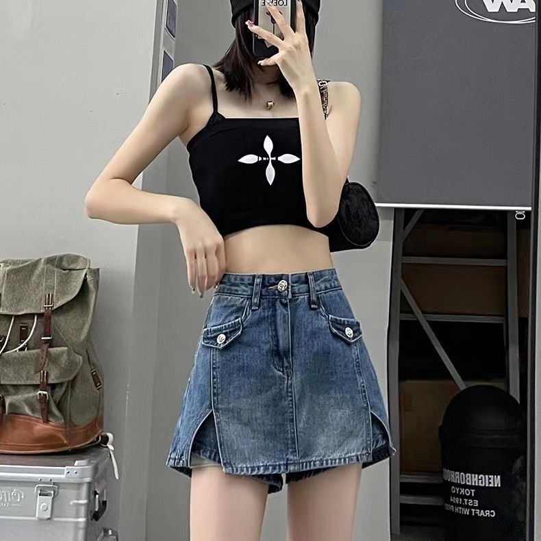 Short Skirt for Women 2024 High-Waisted Slimming Hip-Hugging Slit Skirt Pants Suit A-Line Shorts Skirt Denim Sexy Hot Girl