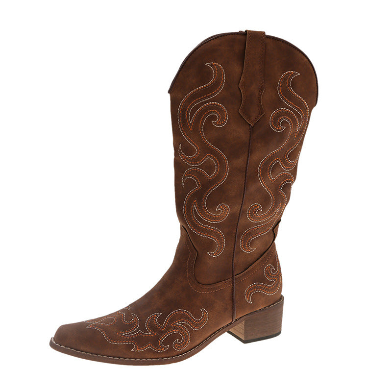 European and American Fashion Long Fashion Boots for Women 2025 Spring & Fall Embroidered High Boots Comfortable and Warm Versatile Boots Wholesale
