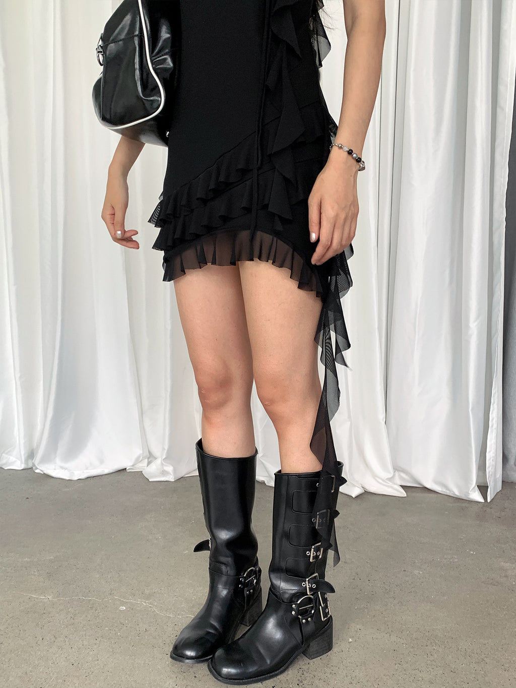 Dorothy South Korea Pure Desire Spice Girl Rose Irregular Mesh Stitching Sling dress Hip Skirt Women