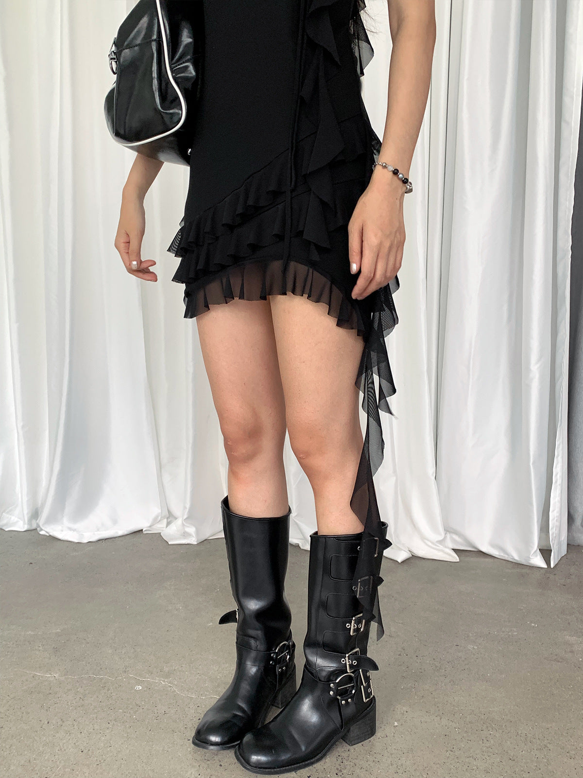 Dorothy South Korea Pure Desire Spice Girl Rose Irregular Mesh Stitching Sling dress Hip Skirt Women