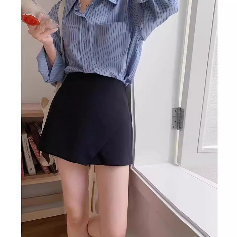 Black High-Waisted Mini Skirt for Women 2024 New Spring/Summer Style with Slit, A-Line, Bodycon Shorts