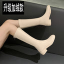 Long Boots for Women, Knight Boots, No More Than Knee-High Street Style Square-Toe Boots, Spring and Autumn New Style, Rear Zipper, Slimming High Boots for Women
