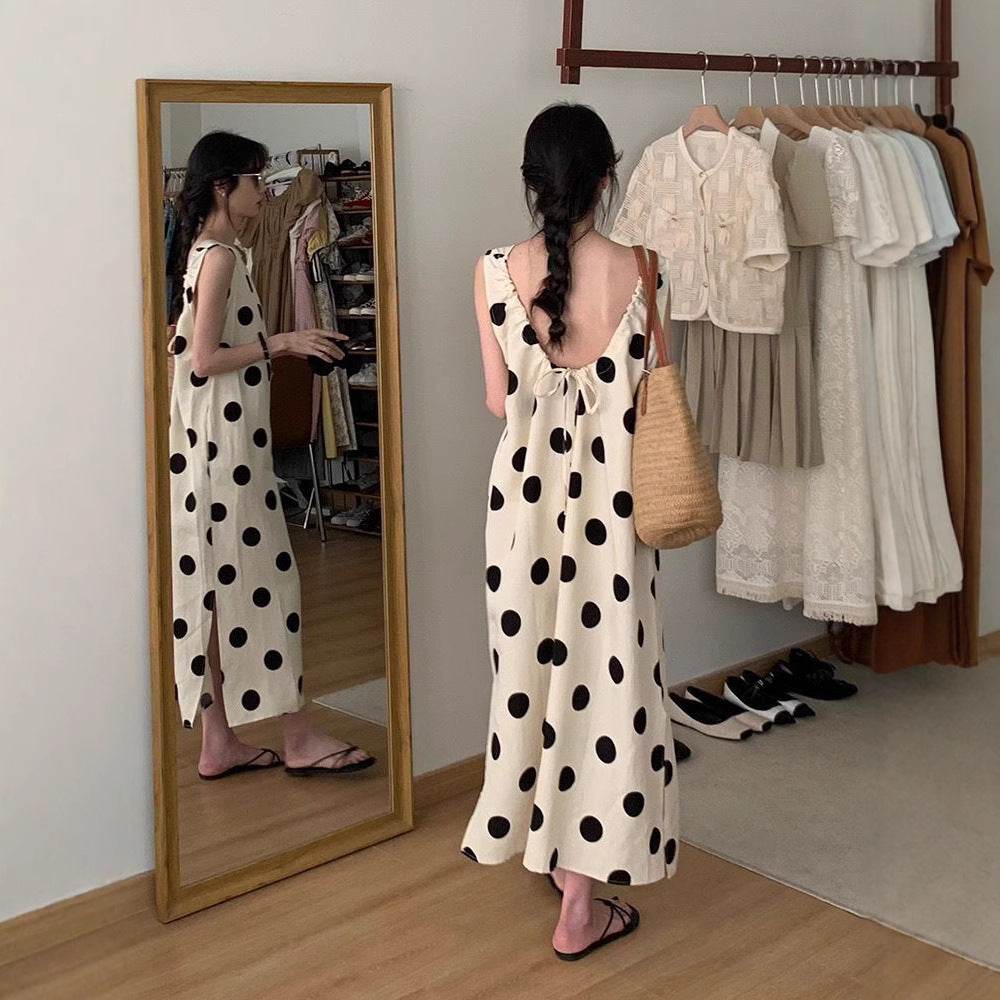 French Polka Dot Sleeveless Polo Maxi Dress