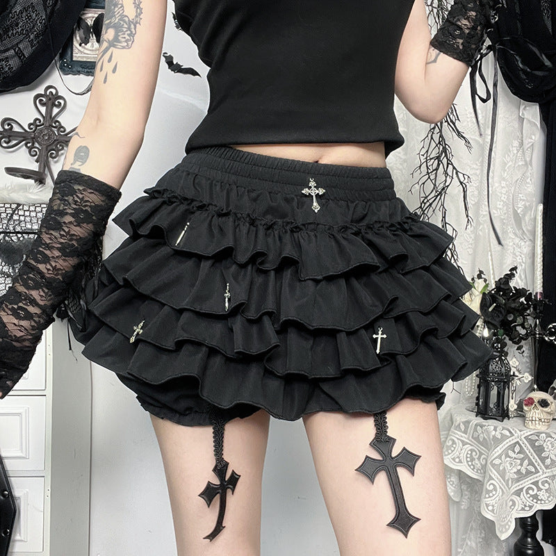 Original Fabric Original Recipe~Hot Girl Half Skirt Dark Cross Design Short Skirt Cake Skirt Tutu Skirt