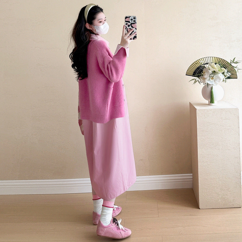 Real shot in stock ~ maternity clothes spring and autumn suit fashion new loose tide mom plus size pregnant women two-piece set