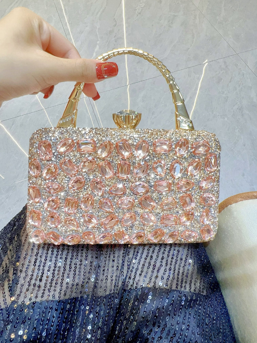 New Cross-border Banquet Handbag Women's Handheld Crossbody Bag Shoulder High-end Small Bag Full Diamond Shiny Evening Bag