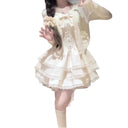 Early Spring Outfit for Petite Women: Pure and Desirable Style, High-End Cardigan Jacket, Puffy Cake Dress Two-Piece Set