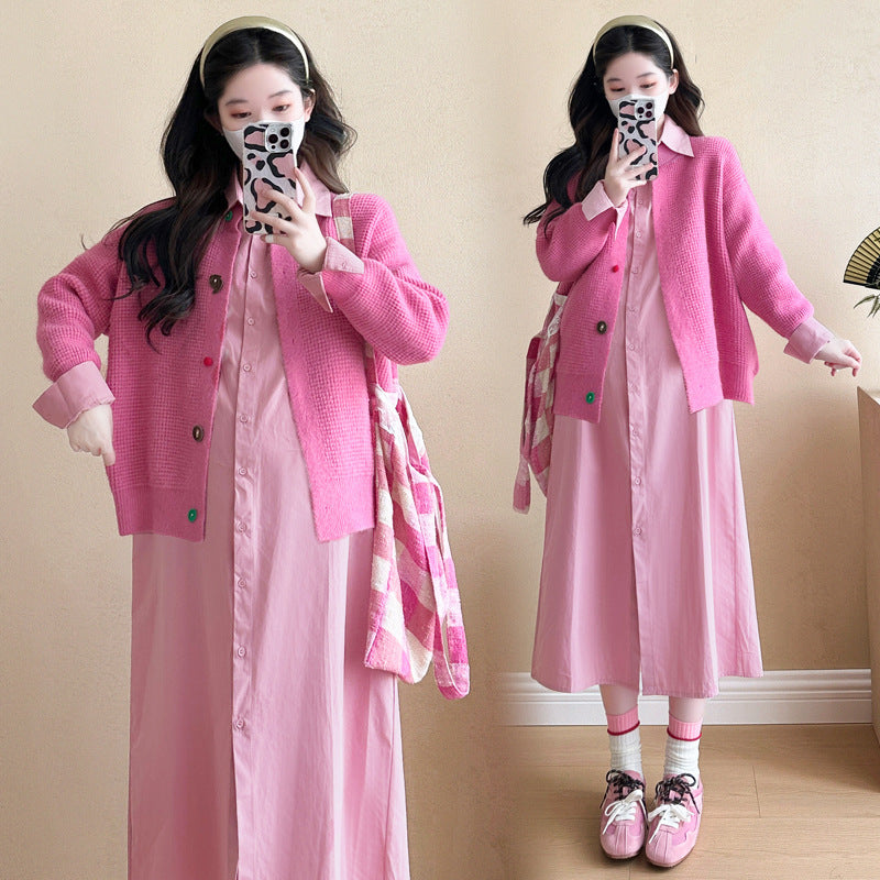 Real shot in stock ~ maternity clothes spring and autumn suit fashion new loose tide mom plus size pregnant women two-piece set