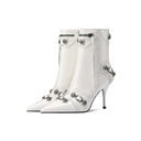 European and American pointed rivet ankle boots new black side zipper fashion stiletto heel punk style boots motorcycle boots