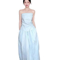 2025 Spring and Summer New Korean suit Shirt Strapless Top Skirt light blue