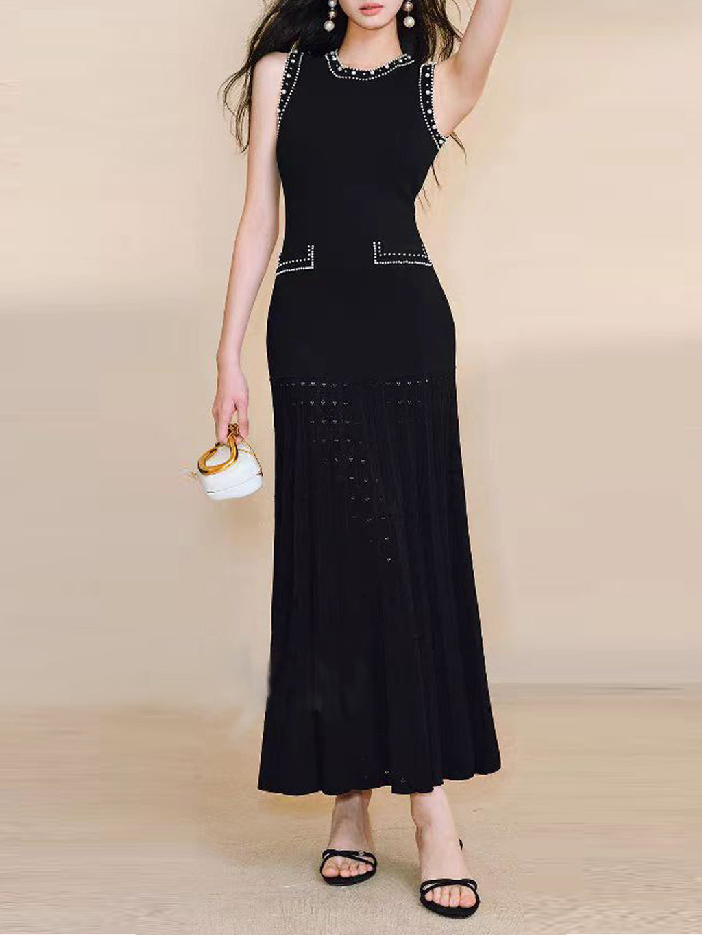 M2026 Spring and Summer New Cross-Border Foreign Trade Women's Clothing French European and American Style Elegant Sleeveless Long Dress Knitted Dress