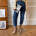 Pointed Toe High-Heeled Short Boots for Women, Korean Style Stiletto Heel, Side Zipper, Elastic Slim Boots, Temperament and Versatile Fashion Boots