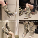 Boots Women's New Retro Flat Graffiti Middle Boots Sexy Trend plus size Foreign Trade Fashion Piled Boots Trendy Cross-border