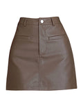 Petite Women's Spring and Autumn High-Waisted Slimming Versatile Bodycon Skirt, Pu Leather Skirt, Coffee-Colored Short Skirt, New A-Line Style