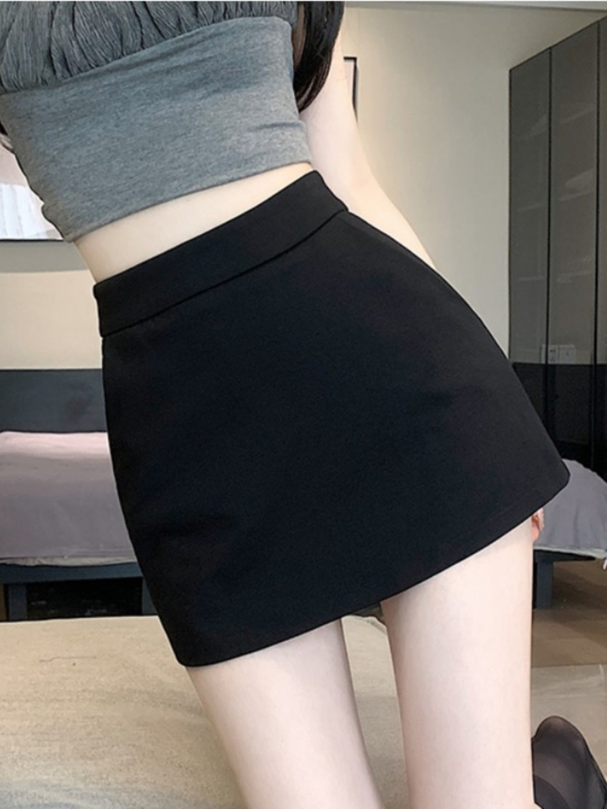 Black A- line Skirt Women's Summer Anti-walking High Waist Hot Girl Sexy Hip Short Skirt Pants Light Mature Style One-step Skirt