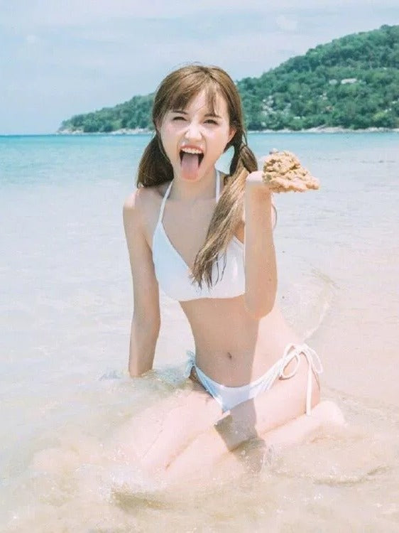 Hot Girl Sexy Backless See-Through Vacation Blouse Skirt Women's New Summer Seaside Bikini with Long-Sleeved One-Piece Swimsuit