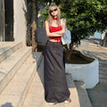 American Style Retro Hot Girl Loose Skirt Women's 2025 Summer New High Waist Draping All-match Split Denim Long Skirt