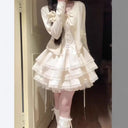 Early Spring Outfit for Petite Women: Pure and Desirable Style, High-End Cardigan Jacket, Puffy Cake Dress Two-Piece Set
