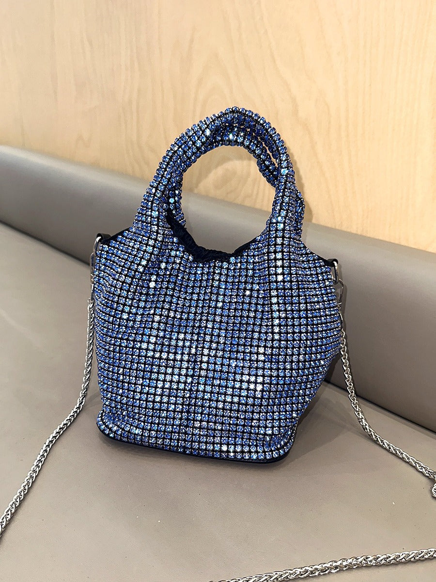 New Rhinestone Handbag Hard Bottom Shaping 2024 Guangzhou Quality Vest Bucket Shoulder Bag Chain Dinner Wallet