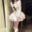 Early Spring Outfit for Petite Women: Pure and Desirable Style, High-End Cardigan Jacket, Puffy Cake Dress Two-Piece Set