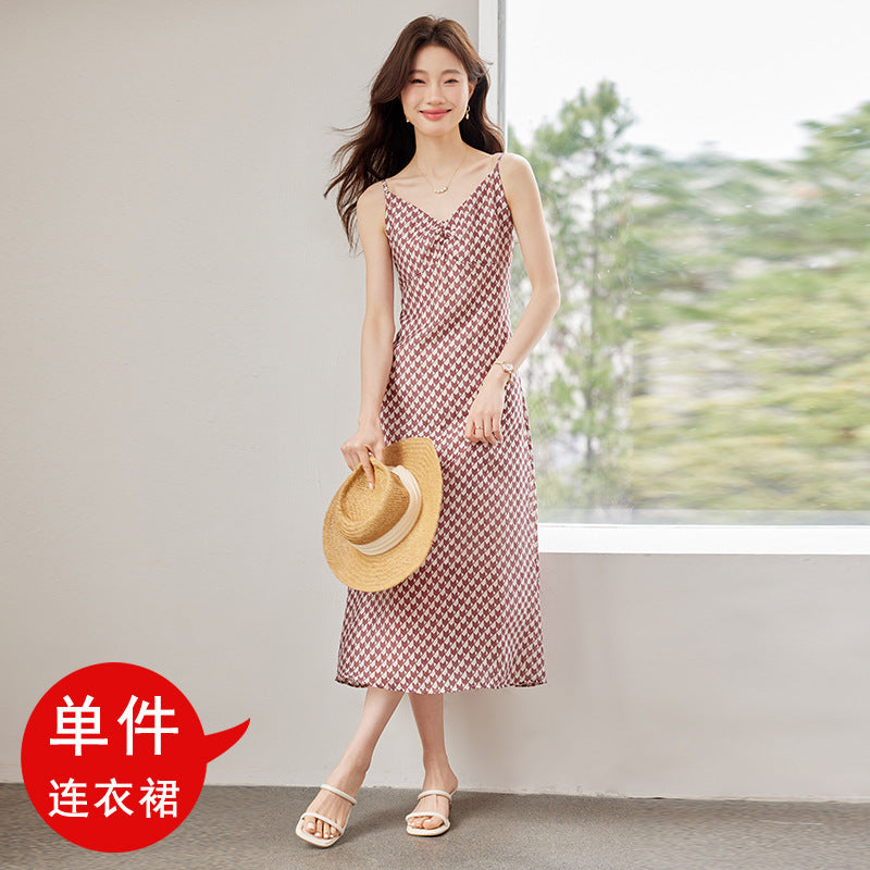 Fairy-Like Ultra-Fairy Style Spaghetti Strap Floral Dress Cardigan Elegant Petite Outfit Complete Chiffon Women's Dress