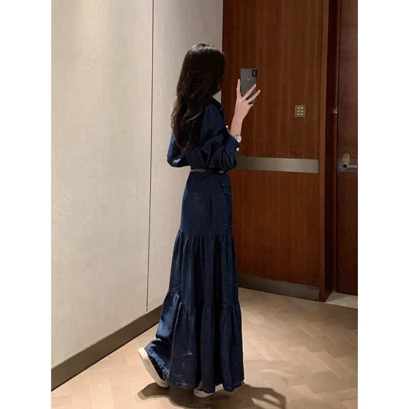 Casual Blue Denim dress Women's 2025 Spring New Feeling Temperament Fashion High Waist Slimming Cake Dress