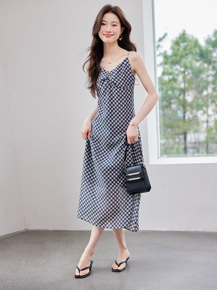 Fairy-Like Ultra-Fairy Style Spaghetti Strap Floral Dress Cardigan Elegant Petite Outfit Complete Chiffon Women's Dress