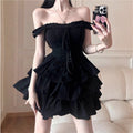 French Sweet and Spicy Black Dress, Chic and Beautiful Summer Dress with Discreet Design, Princess Suspender Puffy Skirt