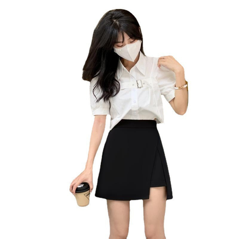 plus size chubby girl Black Split Skirt Women's Spring and Autumn Cover Span Slimming High Waist A- Line Skirt Grey Suit Culottes