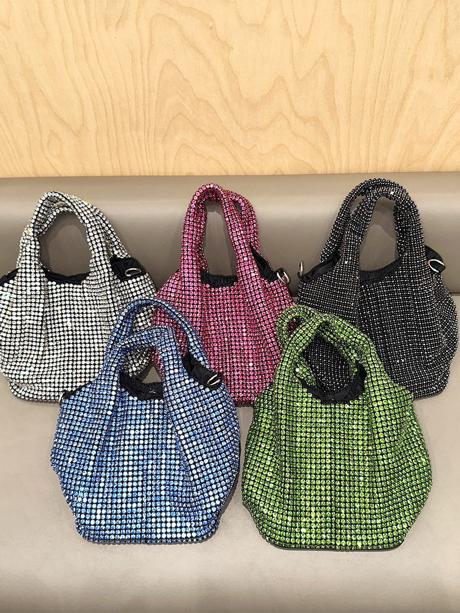 New Rhinestone Handbag Hard Bottom Shaping 2024 Guangzhou Quality Vest Bucket Shoulder Bag Chain Dinner Wallet