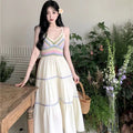 Summer women's national style sling hollow stitching dress new style sling skirt holiday style