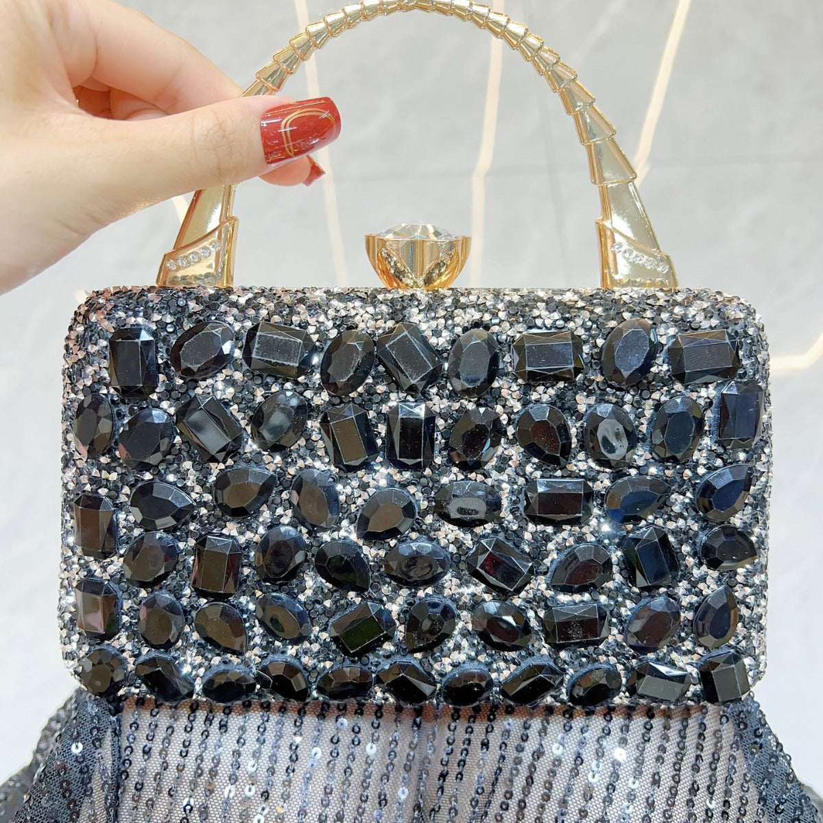 New Cross-border Banquet Handbag Women's Handheld Crossbody Bag Shoulder High-end Small Bag Full Diamond Shiny Evening Bag