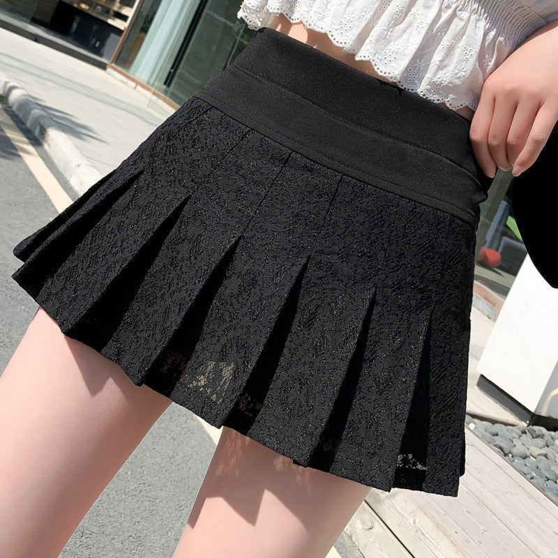 in stock autumn thickened new gauze net miniskirt pants all-match lace 2024 pleated skirt sexy skirt A word
