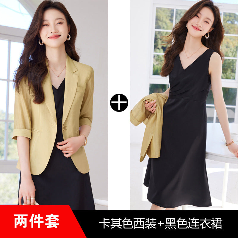 White suit jacket for women 2024 new small three-quarter sleeve casual thin Tencel suit dress suit