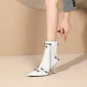 European and American pointed rivet ankle boots new black side zipper fashion stiletto heel punk style boots motorcycle boots