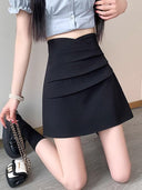 Skirt for Women 2024 New High-Waist Slim Pleated A-Line Skirt Korean Style Hip-Hugging Skirt with Large Skirt and Stereo Decoration