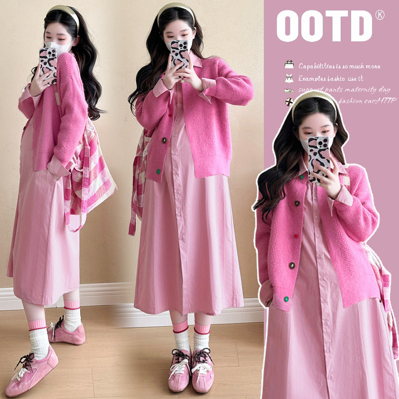Real shot in stock ~ maternity clothes spring and autumn suit fashion new loose tide mom plus size pregnant women two-piece set
