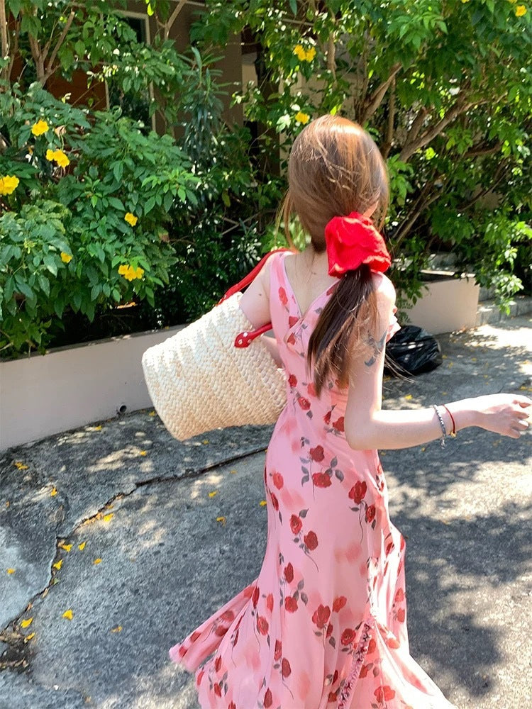 [3.7 10: 00 a.m.] im dress to Twilight Rose Garden ~ V Collar Ruffled Flower Chiffon Holiday Feeling