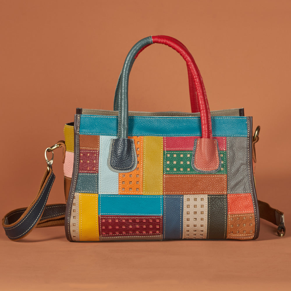 Cross-border Genuine Leather Women's Handbag European and American Trendy Bag Cowhide Snake Pattern Sequins Handmade Women's Bag Crossbody Handbag