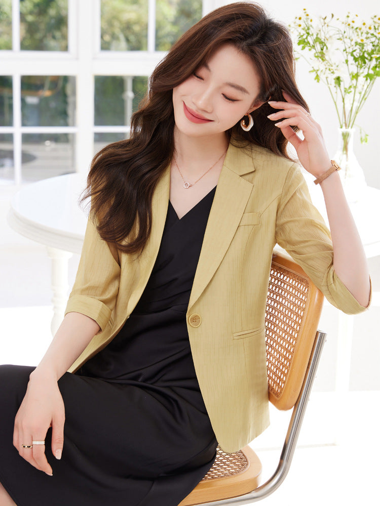 White suit jacket for women 2024 new small three-quarter sleeve casual thin Tencel suit dress suit